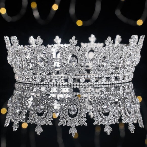 Cubic Zirconia Bridal Tiara Silver Queen Crown for Wedding Prom Queen Gift - Picture 7 of 9